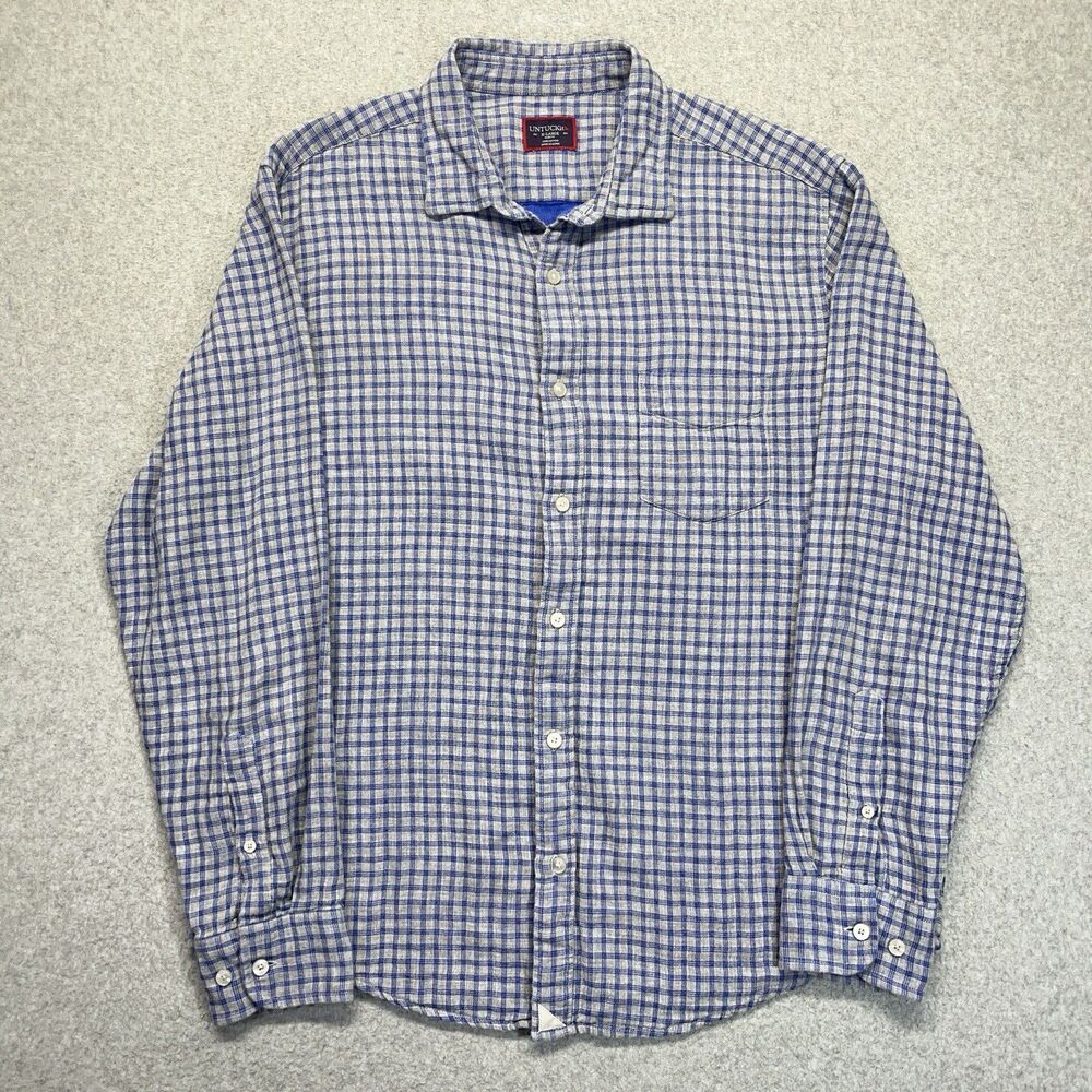 Untuckit Pugliese Button-Down Shirt Men’s XL Slim Fit Blue Gray Windowpane Plaid